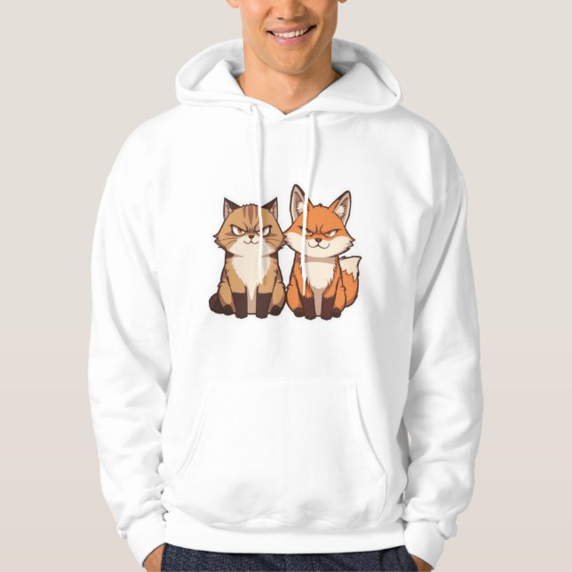 Grumpy serieteckning Katt- och rävduo Kawaii Hoodi Hoodie (Framsida)