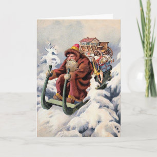 Grumpy Sledding Santa Vintage julkort Helgkort