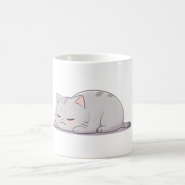 Grumpy Sleepy Cat Kawaii-design Kaffemugg (Center)