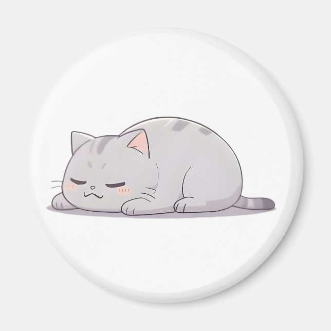 Grumpy Sleepy Cat Kawaii-design Magnet (Framsidan)