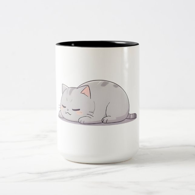 Grumpy Sleepy Cat Kawaii Design Två-Tonad Mugg (Center)