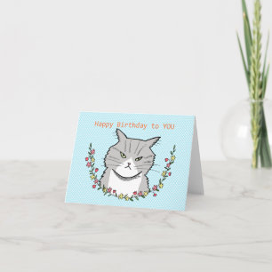 Grumpy Snippy Grått Tabby katt Cute Funny Birthday Kort