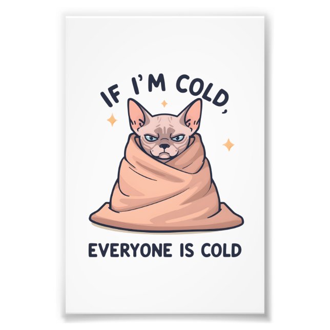 Grumpy Sphynx Cat Cold Humor Cartoon Art Fototryck (Framsidan)