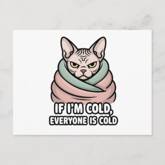 Grumpy Sphynx Cat Cold Humor Cartoon Art Helg Vykort