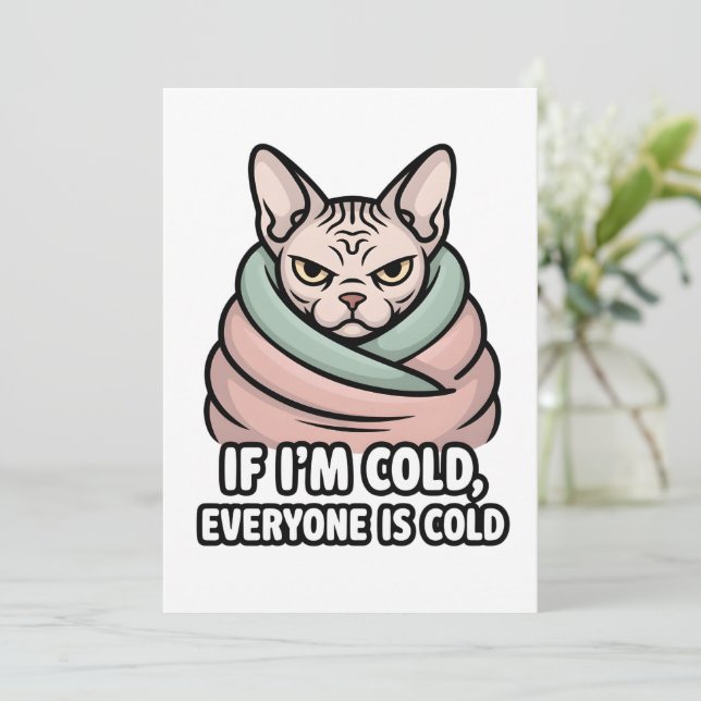 Grumpy Sphynx Cat Cold Humor Cartoon Art Julkort (Stående Fram)