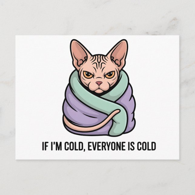 Grumpy Sphynx Cat Cold Humor Cartoon Art Vykort (Framsida)