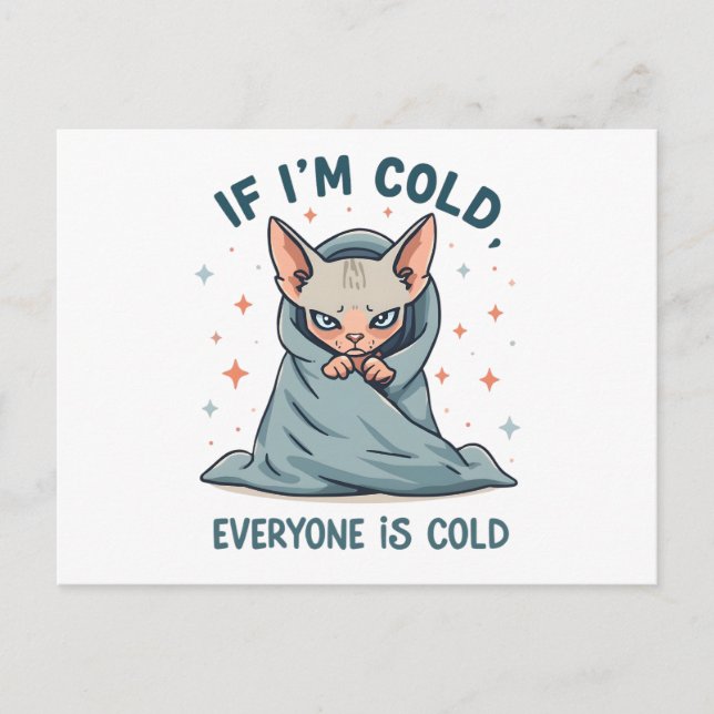 Grumpy Sphynx Cat Cold Humor Cartoon Design Helg Vykort (Framsida)
