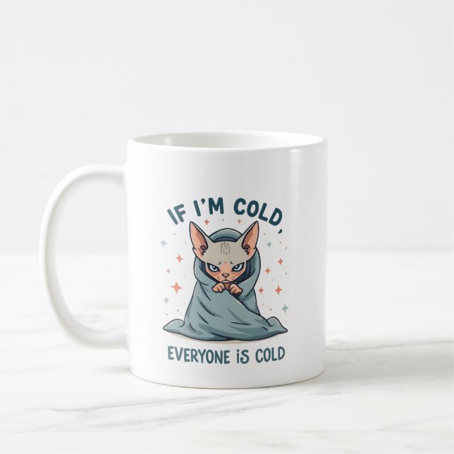 Grumpy Sphynx Cat Cold Humor Cartoon Design Kaffemugg (Vänster)