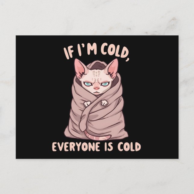 Grumpy Sphynx Cat Cold Humor Illustration Helg Vykort (Framsida)