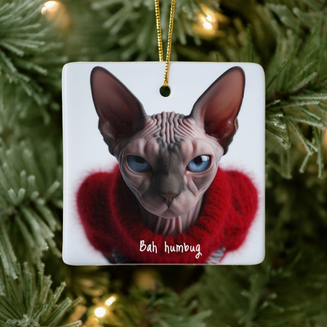 Grumpy Sphynx Cat-jul Julgransprydnad Keramik (Träd)