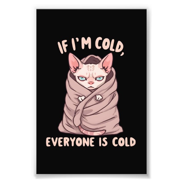 Grumpy Sphynx Katt Kall Humor Illustration Fototryck (Framsidan)