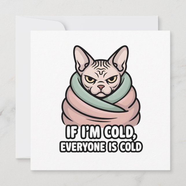 Grumpy Sphynx Katt Kall Humor Tecknad Konst Julkort (Framsida)