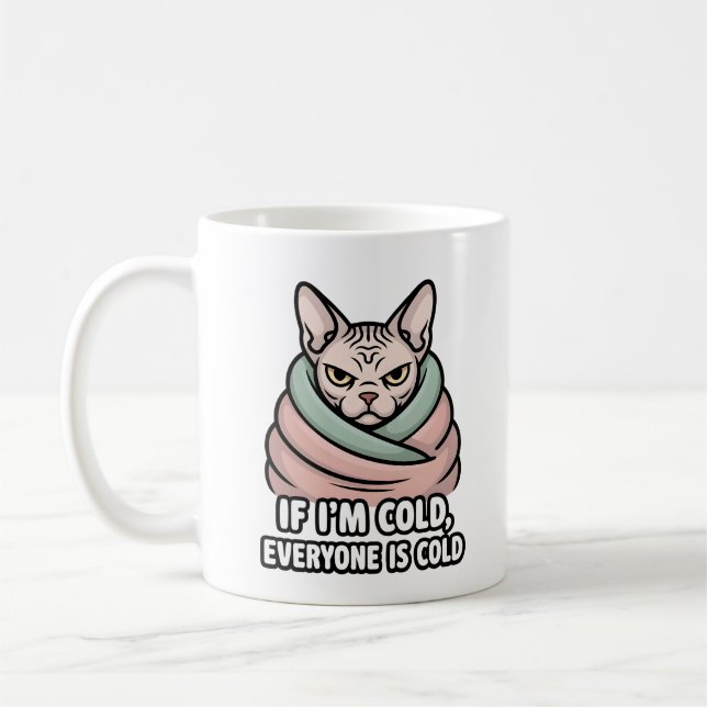 Grumpy Sphynx Katt Kall Humor Tecknad Konst Kaffemugg (Vänster)