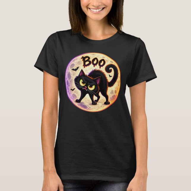 Grumpy svart katt Boo T Shirt (Framsida)