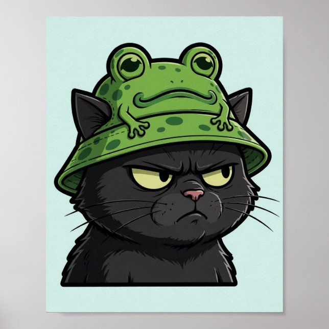 Grumpy svart katt i en grodhatt poster (Framsidan)