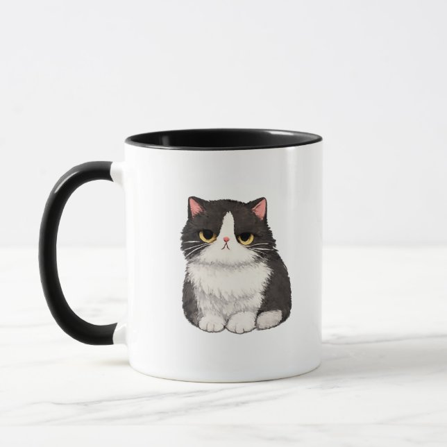 Grumpy Svart & Vit Katt Mugg (Vänster)