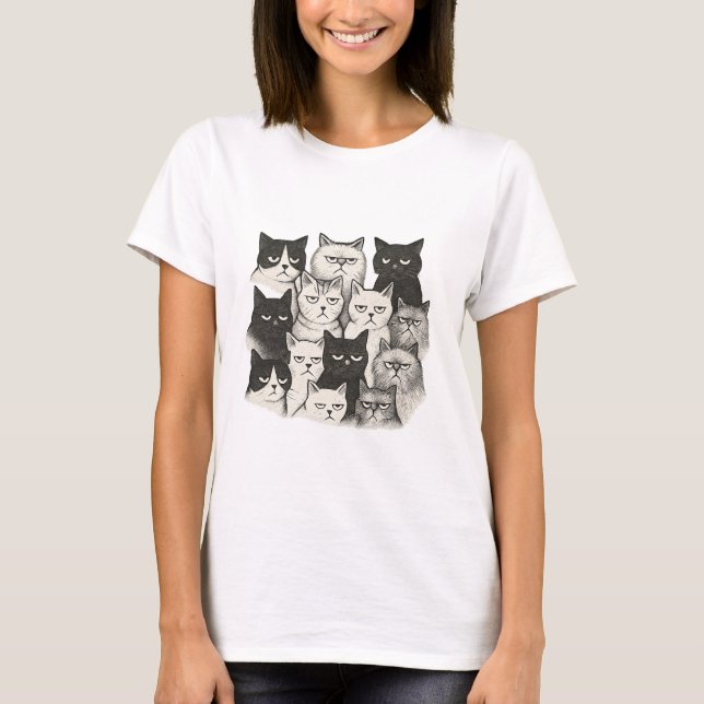 Grumpy Tecknad Cats T Shirt (Framsida)