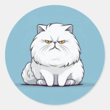 Grumpy Tjock White Cat på en blå bakgrund