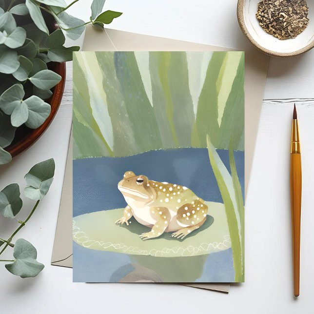 Grumpy Toad | Lilypad Pond Watercolor Vykort (Skapare uppladdad)