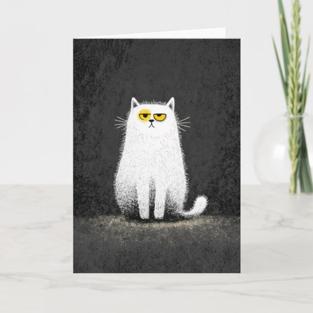Grumpy White Cat – Funny Minimal Cat Art Kort (Framsida)