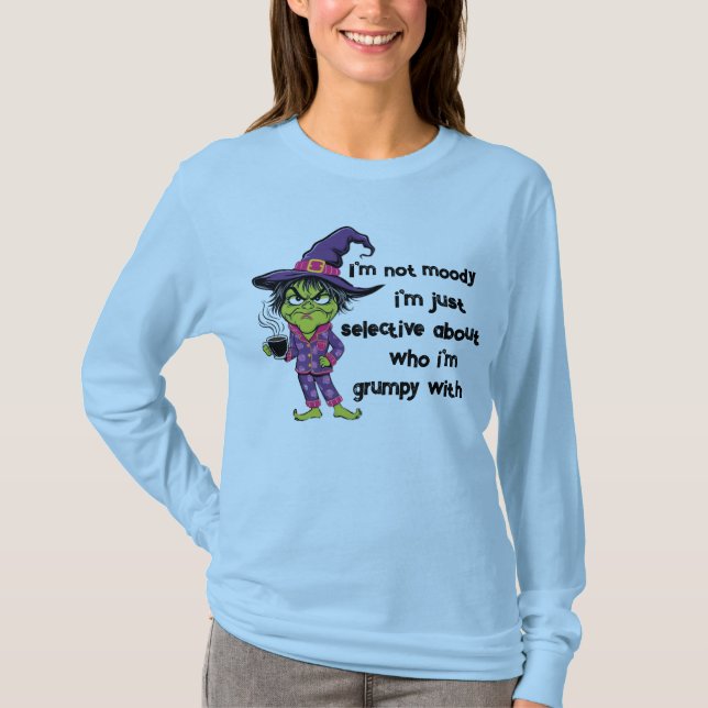 Grumpy Witch Långärmad Shirt-Witchy Vibes T Shirt (Framsida)