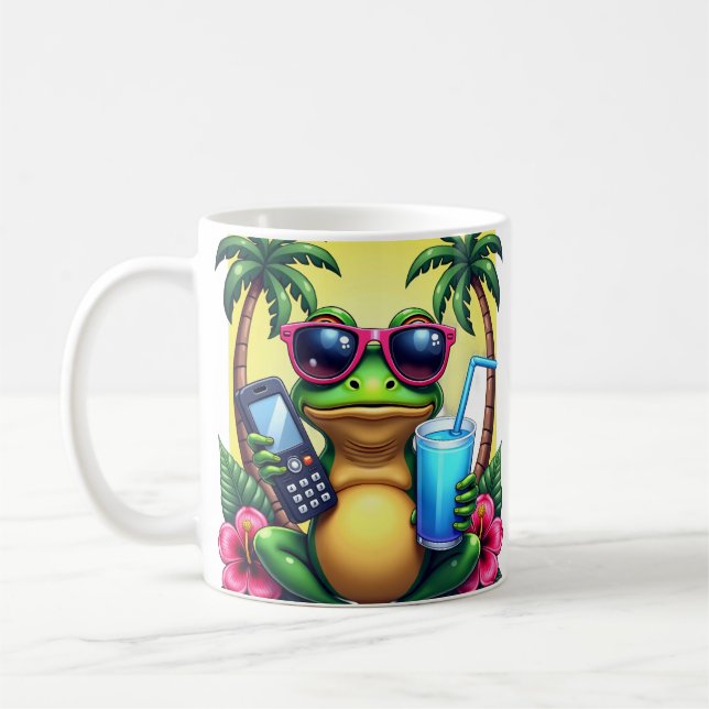 Grumpy Y2K Groda Retro Vaporwave Tropisk Flip Tele Kaffemugg (Vänster)