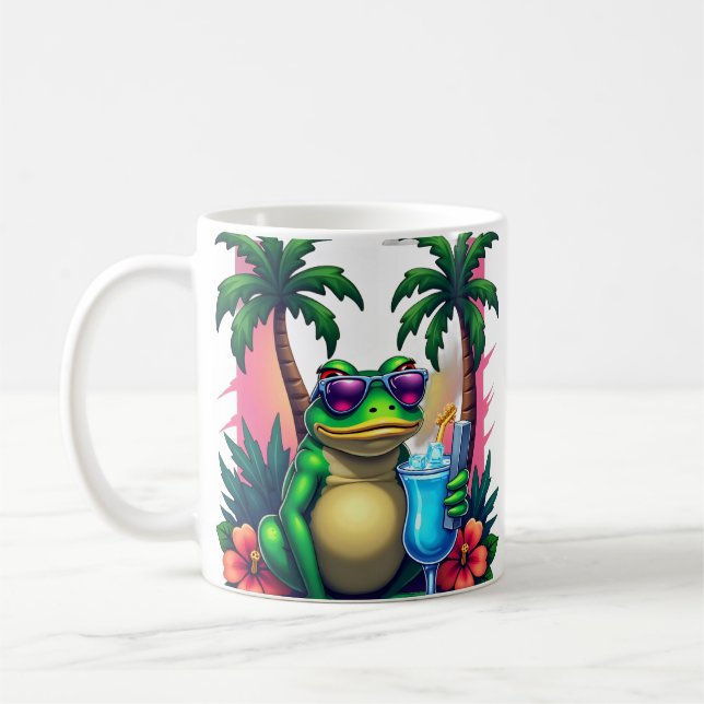 Grumpy Y2K Groda Vaporwave Tropisk Retro 2000-tal  Kaffemugg (Vänster)