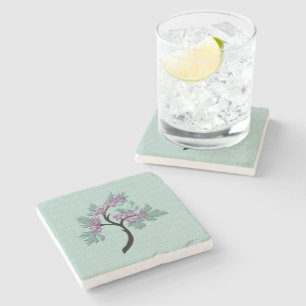 Grund Blommar Träd Grönt + Plum Marble Stenunderlägg