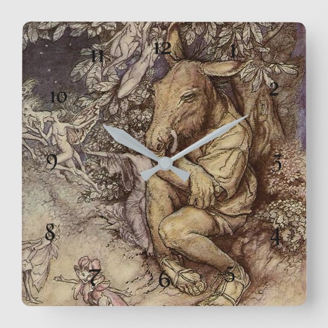 "Grund och Titania" av Arthur Rackham Fyrkantig Klocka (Framsida)