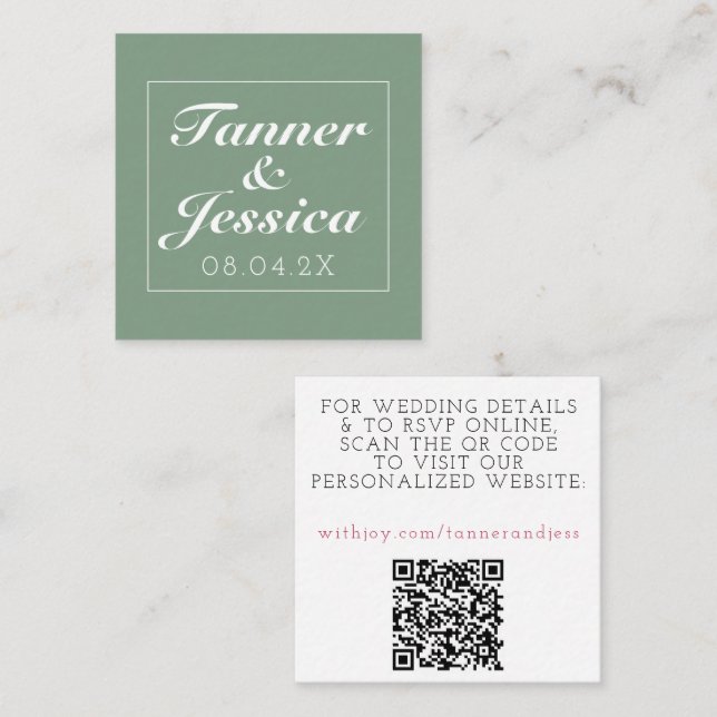 Grund- och vitminalistiskt Bröllop-informationskor Fyrkantigt Visitkort (Fram/baksida)