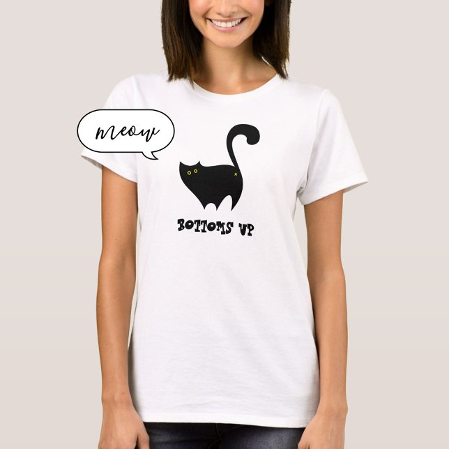 Grund Up Black Cat Cute Funny Cheeky Tecknad T Shirt (Skapare uppladdad)