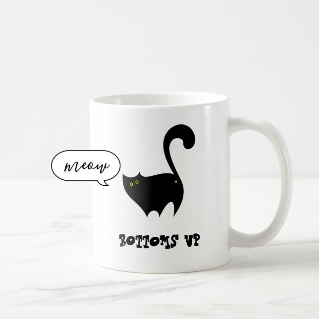 Grund Up Black Cat Cute Funny Kattunge Tecknad Kaffemugg (Skapare uppladdad)