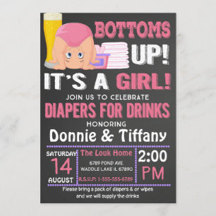 Grund Up Diaper for Drinks Det är en flicka Inbjudningar