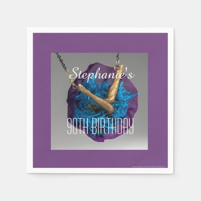 Grund UP Lila och Grått 90:e Födelsedagsfest Pappersservett (Framsidan)