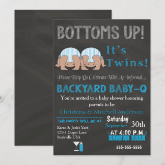 Grund Up Twillingars Baby-Q Baby Shower (BLUE) Inbjudningar