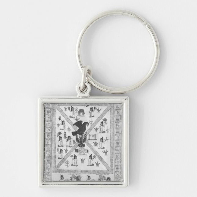 Grunda av Tenochtitlan Fyrkantig Silverfärgad Nyckelring (Framsidan)