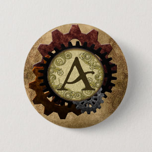 Grunda Steampunk Gears Monogram Brev A Knapp