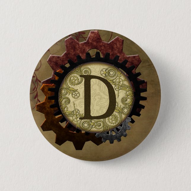 Grunda Steampunk Gears Monogram Brev D Knapp (Framsida)
