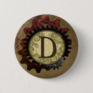 Grunda Steampunk Gears Monogram Brev D Knapp