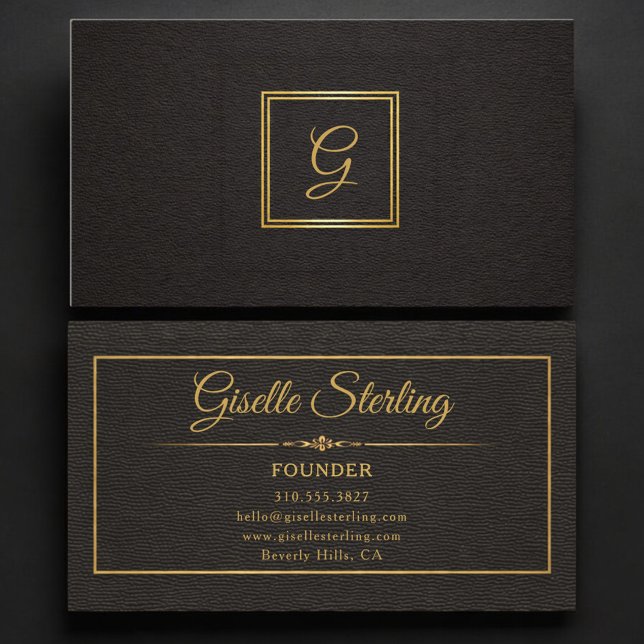 Grundare Monogram Guld Svart Professionell Visitkort (Skapare uppladdad)