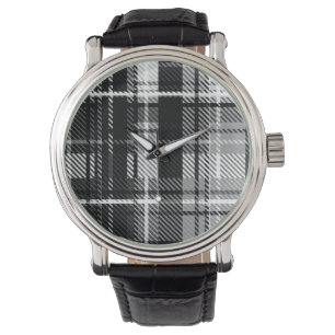Grunde Black White Flell Play Tartan Design Armbandsur
