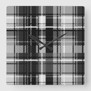 Grunde Black White Flell Play Tartan Design Fyrkantig Klocka