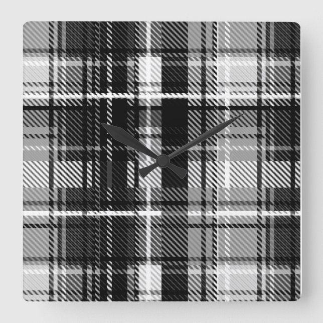 Grunde Black White Flell Play Tartan Design Fyrkantig Klocka (Framsida)