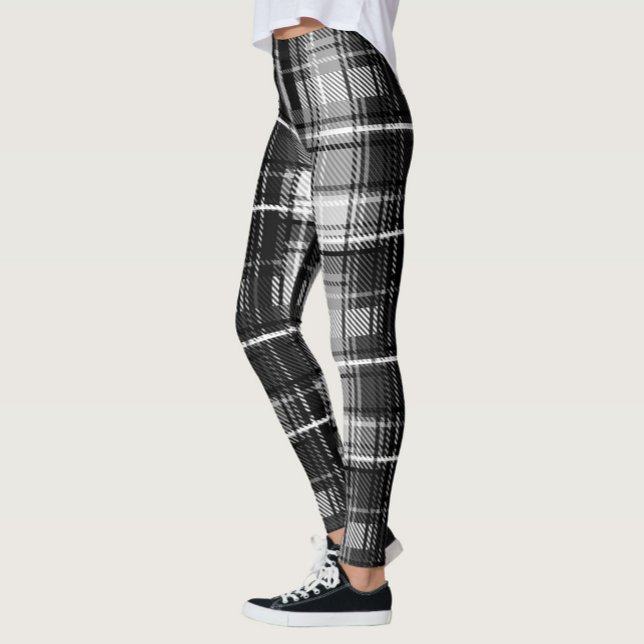 Grunde Black White Flell Play Tartan Design Leggings (Skapare uppladdad)