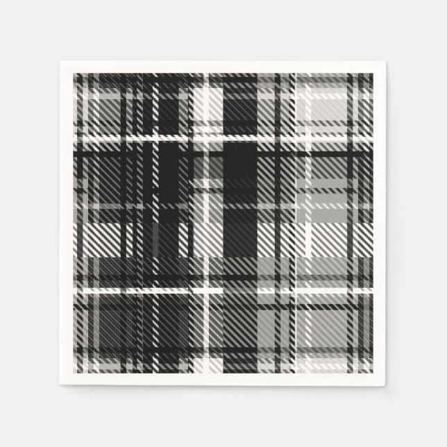 Grunde Black White Flell Play Tartan Design Pappersservett (Framsidan)