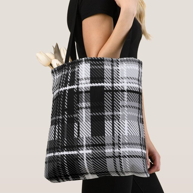 Grunde Black White Flell Play Tartan Design Tygkasse (Skapare uppladdad)