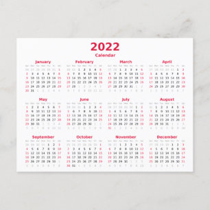 Grundläggande 2022-månadskalender vykort