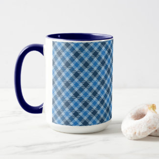 Grundläggande Blå/Barnblå Gingham Diagonal Rutig Mugg