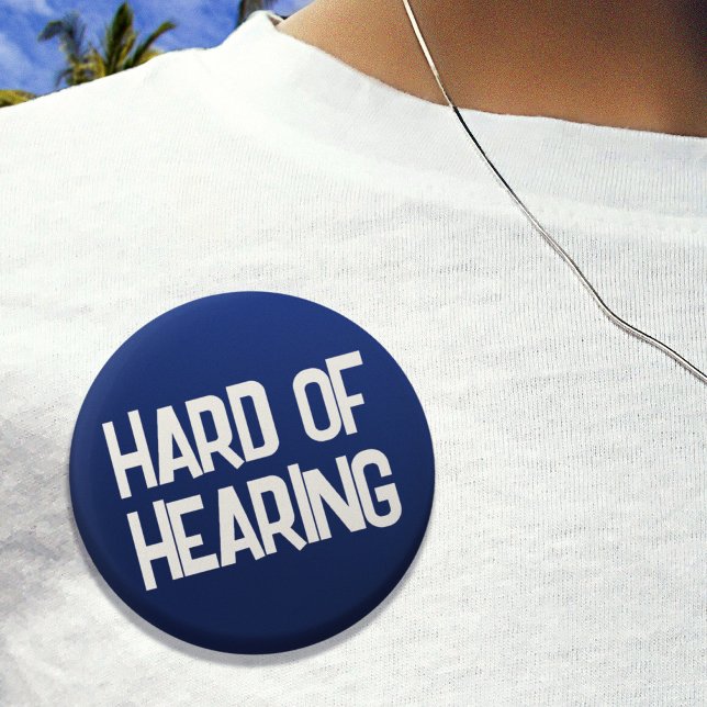 Grundläggande blå rolig bokstavsskrivning Hörselne Knapp (Basic Blue Fun Lettering Hard of Hearing Button)