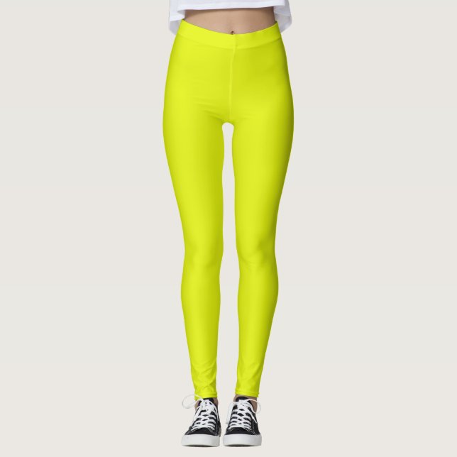 Grundläggande Chartreuse Solid Färg  Leggings (Framsida)